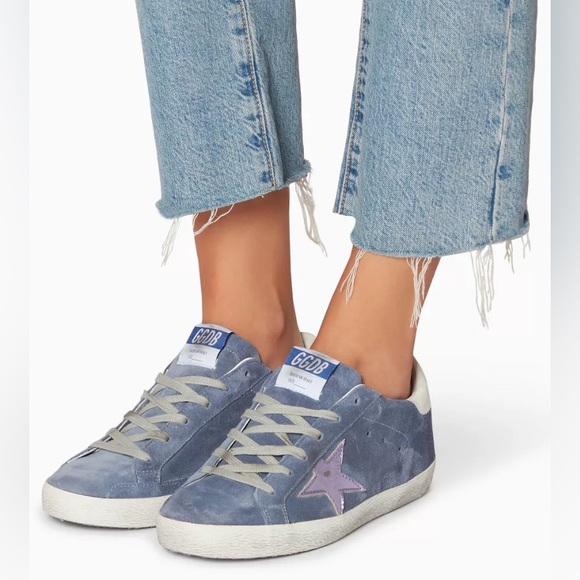 Blue Suede Superstar Sneakers with Purple Star
